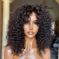 180 denstiy glueless pre plucked curly lace front synthetic hair wigs with bangs heat resistatn fiber with baby hair fring wig