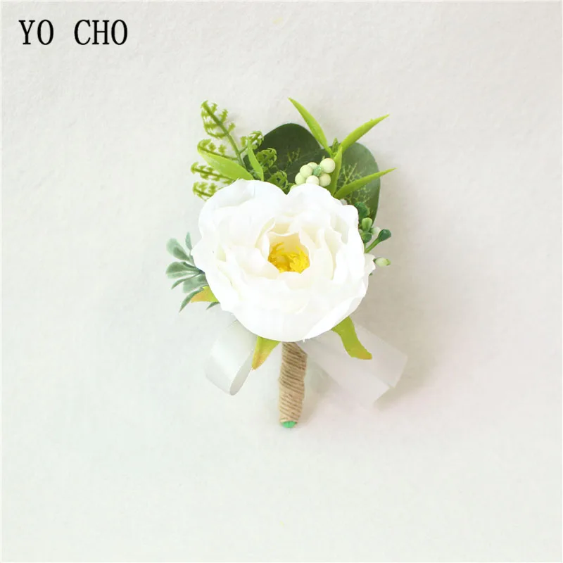boutonniere-D Йо Чо искусственный цветок Мужская бутоньерка, жених бутоньерка Buttonhole свадебный цветок на запястье Шелковая Роза украшение для свадьбы аксессуары для планировщика - Цвет: boutonniere-D