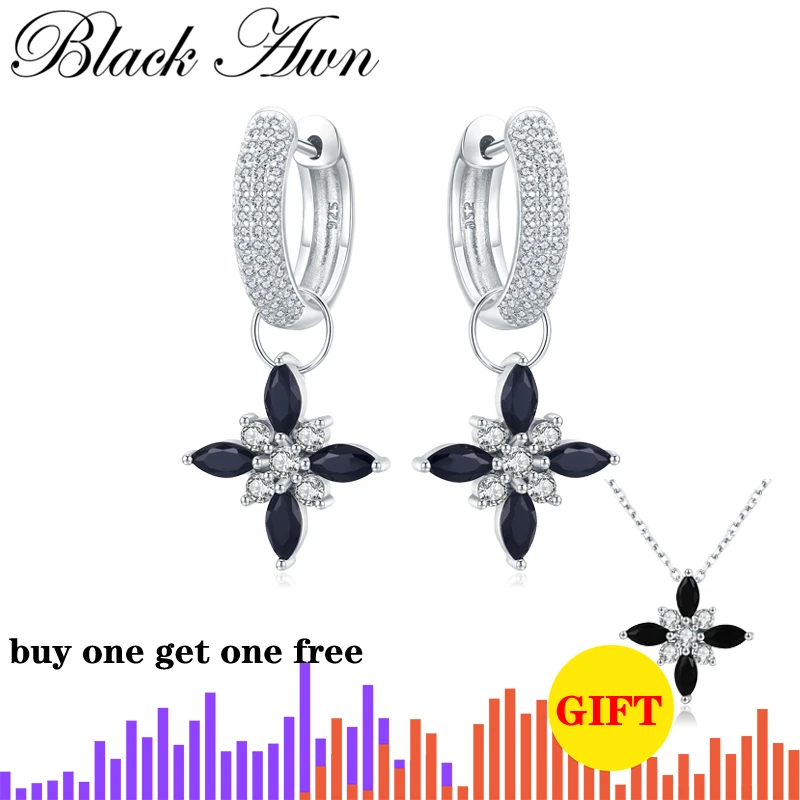 

[BLACK AWN] Luxury 925 Sterling Silver Jewelry Cross Women's Wedding Drop Earrings Boucle D'oreille IE078