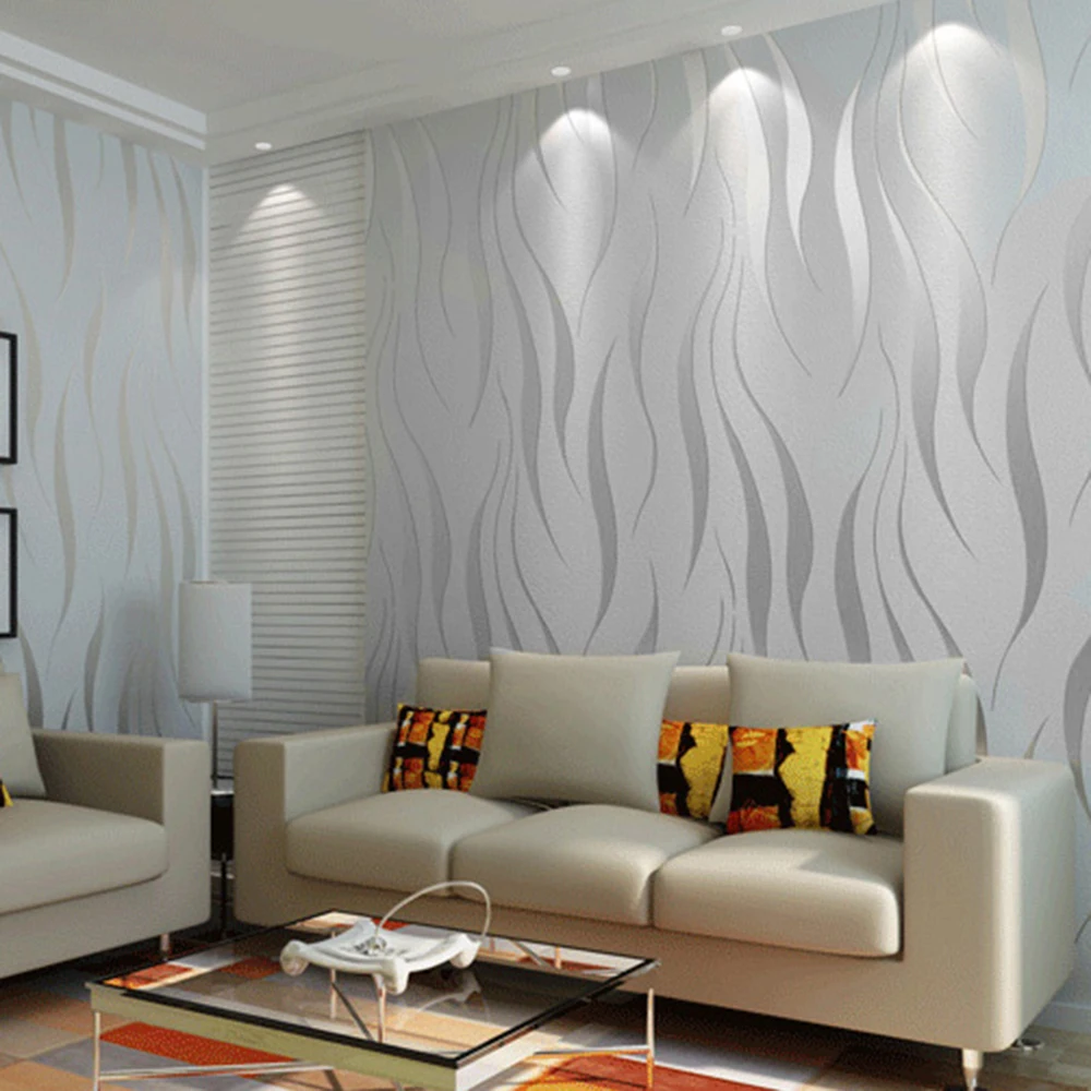 

3D Vertical Stripes Wallpaper Wave Non-Woven Self-Adhesive Wallpapers Decora Living Room Bedroom Embossed Flocking Wallpaper