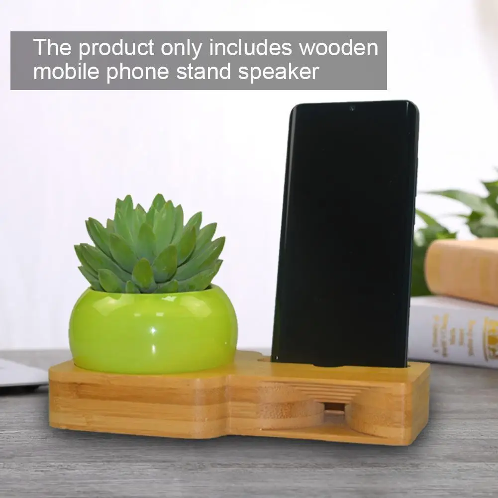 

3D wooden smart audio flowerpot bracket base led desk lamp mobile phone amplifier bracket simple 8.4cm 200g Retro