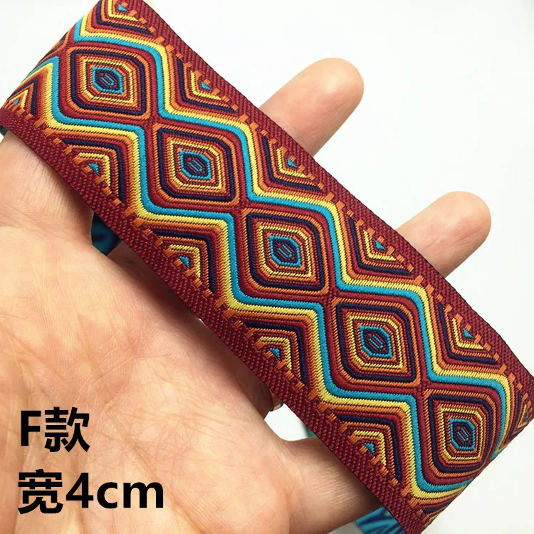 

High Quality 4cmX10yard/lot Retro rhombus embroidered Craft Polyester Woven Jacquard Ribbon DIY Belt Accessories Lace Trim