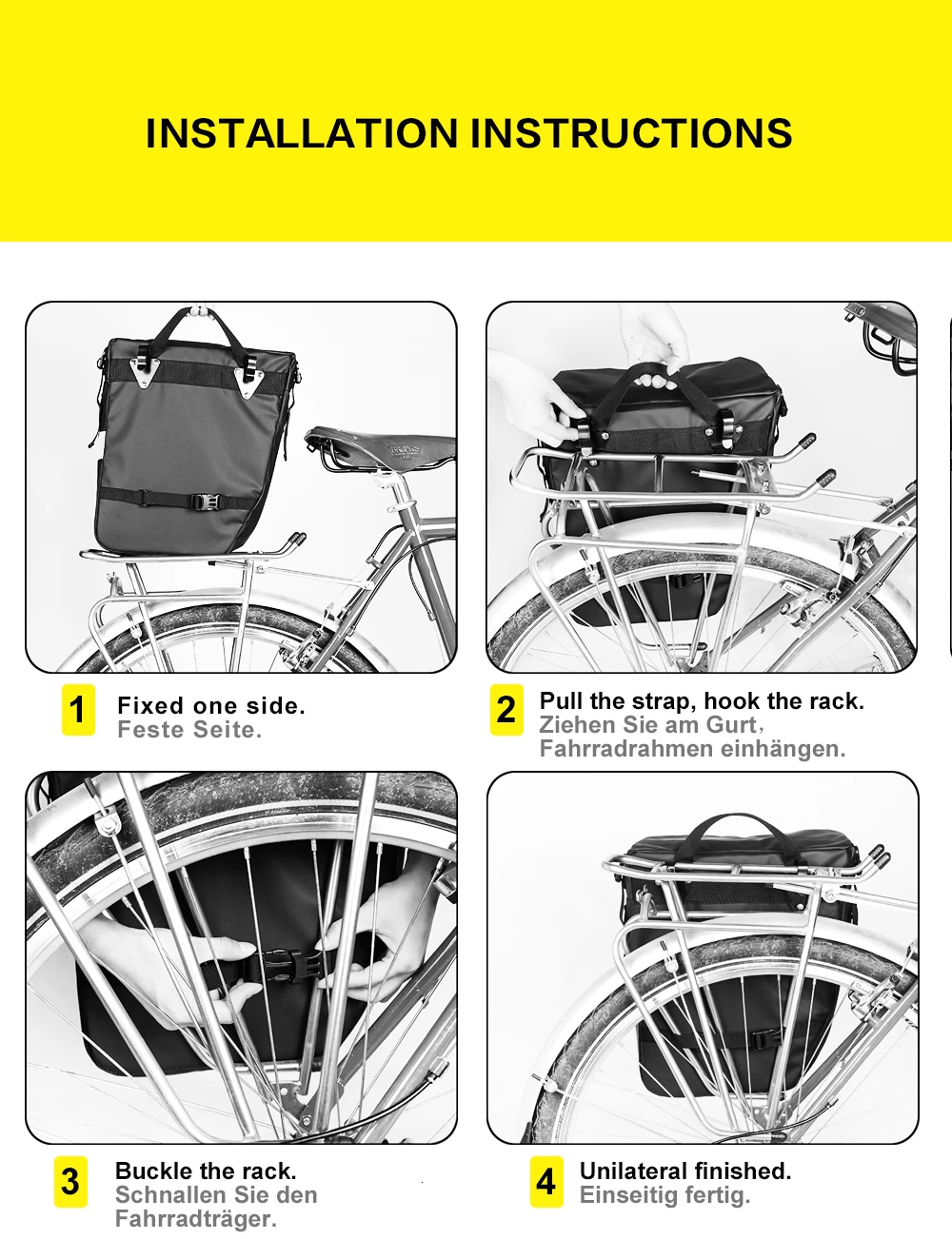 RHINOWALK 75L MTB Bicycle Carrier Bag Rear Rack Bike Trunk Bag Luggage Pannier 3 in 1 Cycling Double Side Back Seat Bags
