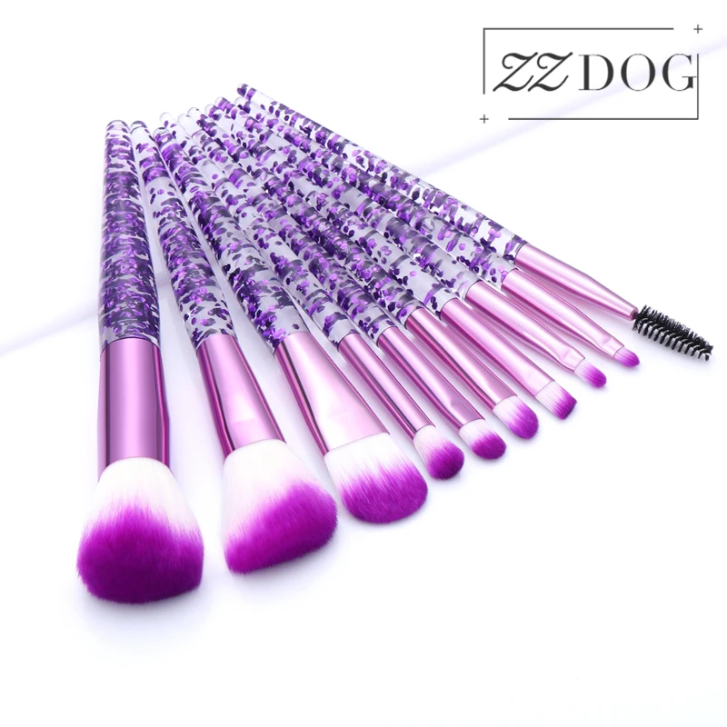 

ZZDOG 6/7/10Pcs Professional Cosmetics Tool Set Powder Eye Shadow Foundation Eyebrow Blending Makeup Brushes Kit Crystal Handle
