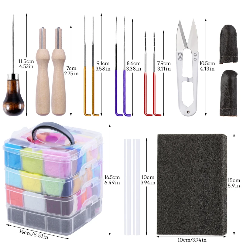 LMDZ-Kit de fieltro de lana para principiantes, herramientas de fieltro de aguja, mango DIY, juguetes de fieltro de lana, materiales de tela, manualidades, 72 colores-1