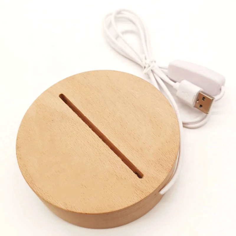 

USB Wooden Base Lamp LED 3D Night Light Round Warm White LED Lamp Base