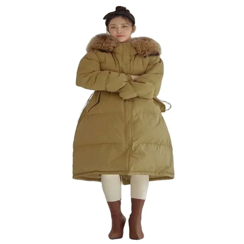 

Модная женская зимняя куртка, супер теплые пальто из меха енота, 90% белый утиный пух, водонепроницаемый повседневный уличный женский длинный Паркер
