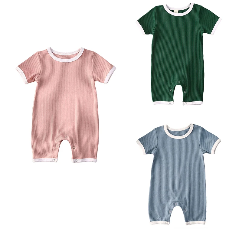

0-24M NEW Baby Summer Clothing Infant Newborn Baby Girls Ribbed Solid Romper Short Sleeve Jumpsuit