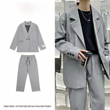 Ensemble Streetwear Simple pour homme, couleur unie, décontracté, Chic, à la mode, Style coréen, vêtements d'extérieur, Simple boutonnage, jeune, quotidien, Simple, ample  (2)