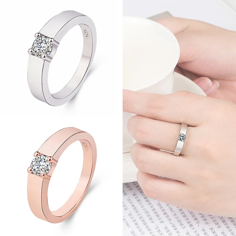

Classic Zircon Rose Gold Ring For Women Men Jewelry Top Grade Silver 925 Couple Ring For Bridal Wedding Accessories Male Finger