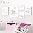 Картина на холсте для детской, с изображением медведя, радуга, звезда, Луна, плакаты и принты, картины на стену в скандинавском стиле для декора детской комнаты