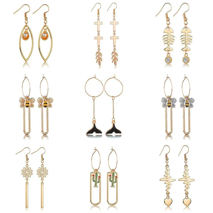 Модные Эффектные серьги элегантные Геометрические длинные Подвесные с крестом