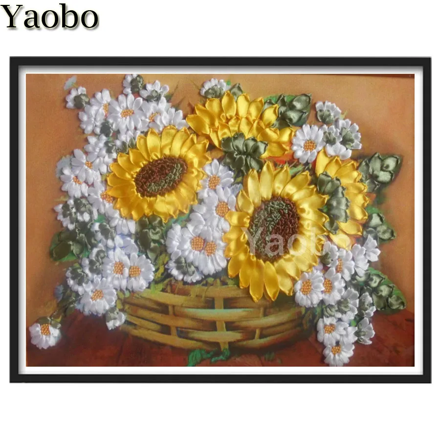 

Алмазная 5D картина «сделай сам», мозаика с полными квадратными/круглыми стразами для вышивки, пазл для домашнего декора, Подсолнухи и белые Маргаритки