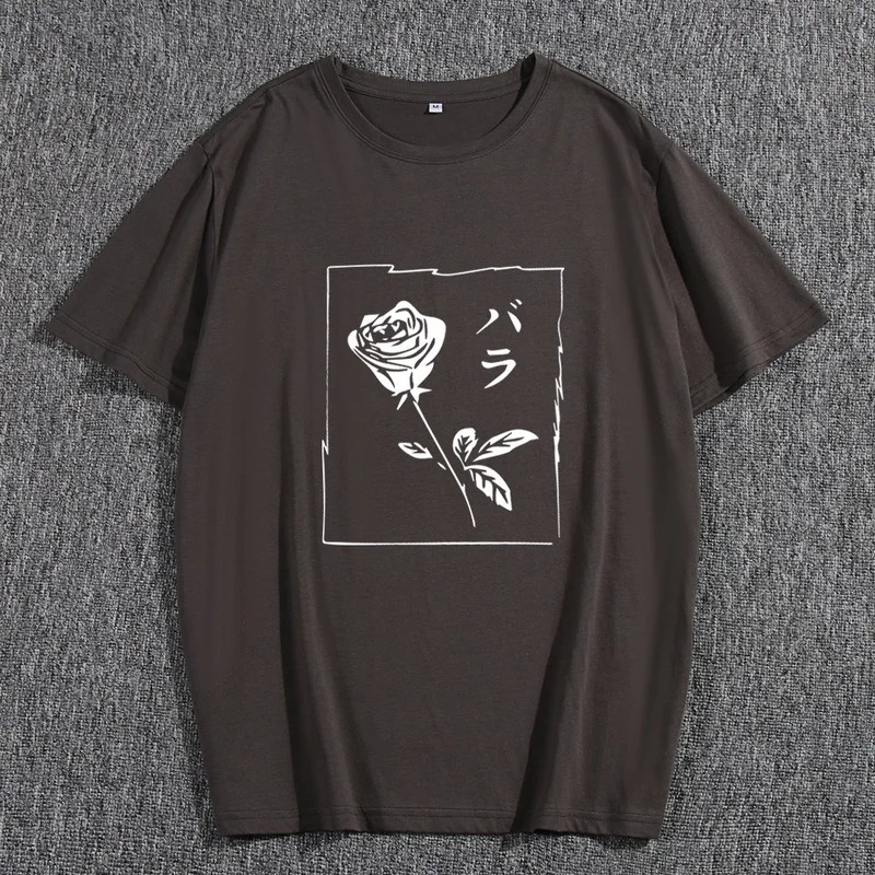 

Мужская модная летняя повседневная фотография розы с буквенным принтом, мужские стандартные свободные футболки с круглым вырезом, топы