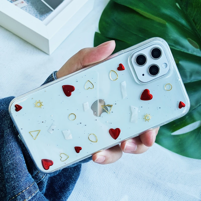 Блестящий блестящий чехол с сердечками Луной и звездами для iPhone 6 6s 7 8 Plus 10 X XS XR 11 Pro