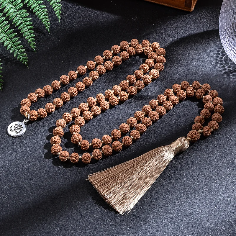 Оригинальное ожерелье и браслет Rudraksha 7-8 мм украшенное бусинами Japamala медитация