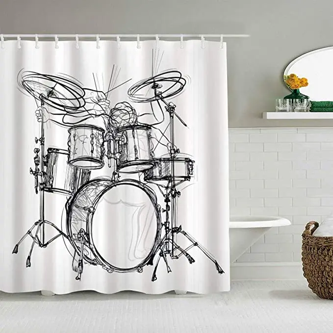 

Shower Curtain Thanksgiving Christmas Rock Music Doodle Drawing Sketch Style Drummer Musical Inspirations Monochrome Arrangement