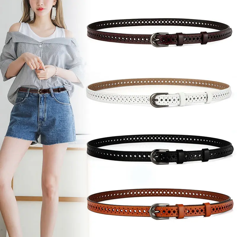 

Pure cowhide leather belt for women, leather fashion with skirt, simple student decoration, thin belt jeans belt