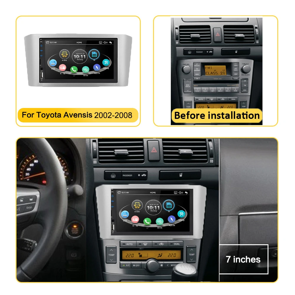 Автомагнитола 2DIN 7 дюймов для Toyota Avensis 2002 2008 2003 2004 2005 2006 2007 USB AUX SD TF Bluetooth |
