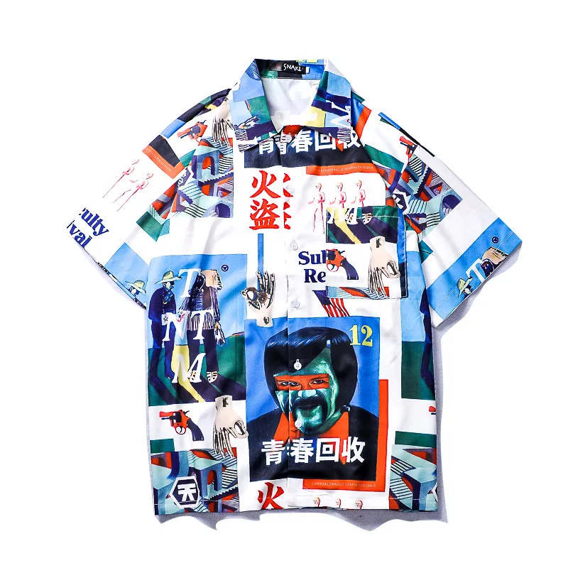 

Летняя Повседневная рубашка с принтом для мужчин и женщин, свободная пляжная гавайская рубашка с коротким рукавом и принтом манги, большие ...