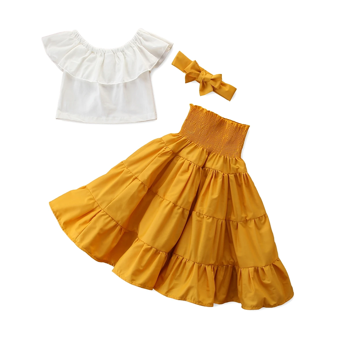 

Pudcoco 2pcs Kid Baby Girl Clothes Sets 2-7Y Off Shoulder Crop Top Ruffle Tutu A-Line Skirts Headband Outfit Set Clothes