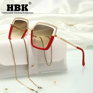 HBK Luxury High Quality Women's Sunglasse Alloy Chain Case Sunglasses Brand Design Female Shades Lad in USA (United States)
