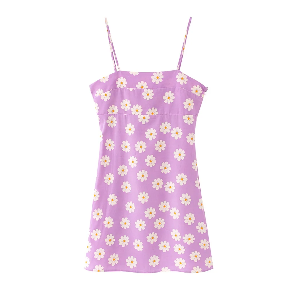 Женское мини платье с высокой талией и цветочным принтом летнее в пасторальном