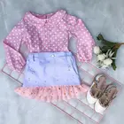 CANISфутболка в горошек с длинными рукавами для маленьких девочек + кружевная комплект одежды с платьем в стиле пэчворк