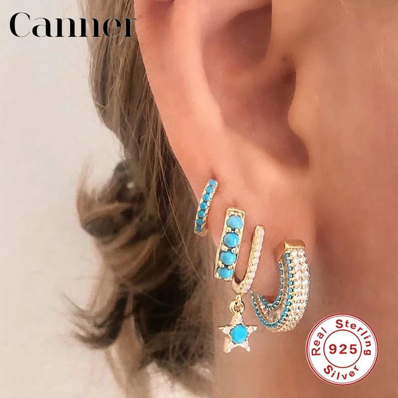 

Canner 1pcs 925 Sterling Silver Stud Earrings Geometric Lovers' Eyes Star Drop CZ Earrings For Women Fine Jewelry pendientes W4