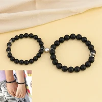 1 pair custom name bracelet black beads staniless steel couples bracelets for men and women diy words