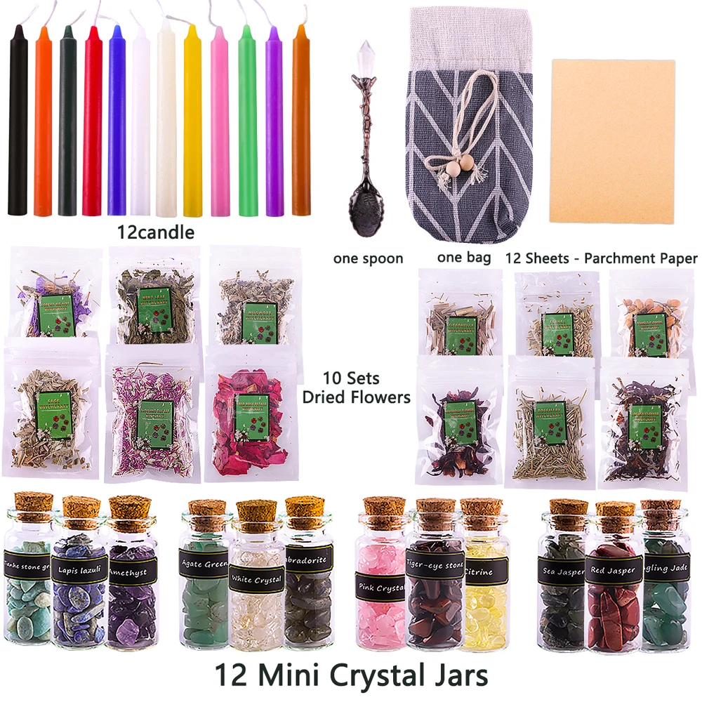 

12 свечей, набор волшебных свечей, 12 мини-хрустальных банок, праздничный набор для творчества, 10 комплектов сухих цветов, набор свечей для Хэл...