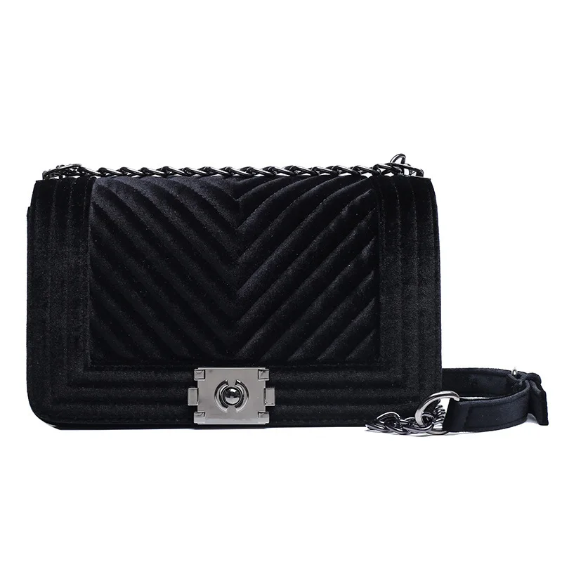 

New Ladies Bag Corduroy Rhombus Embroidery Thread Small Square Bag Gold Velvet Messenger Bags Women Bags