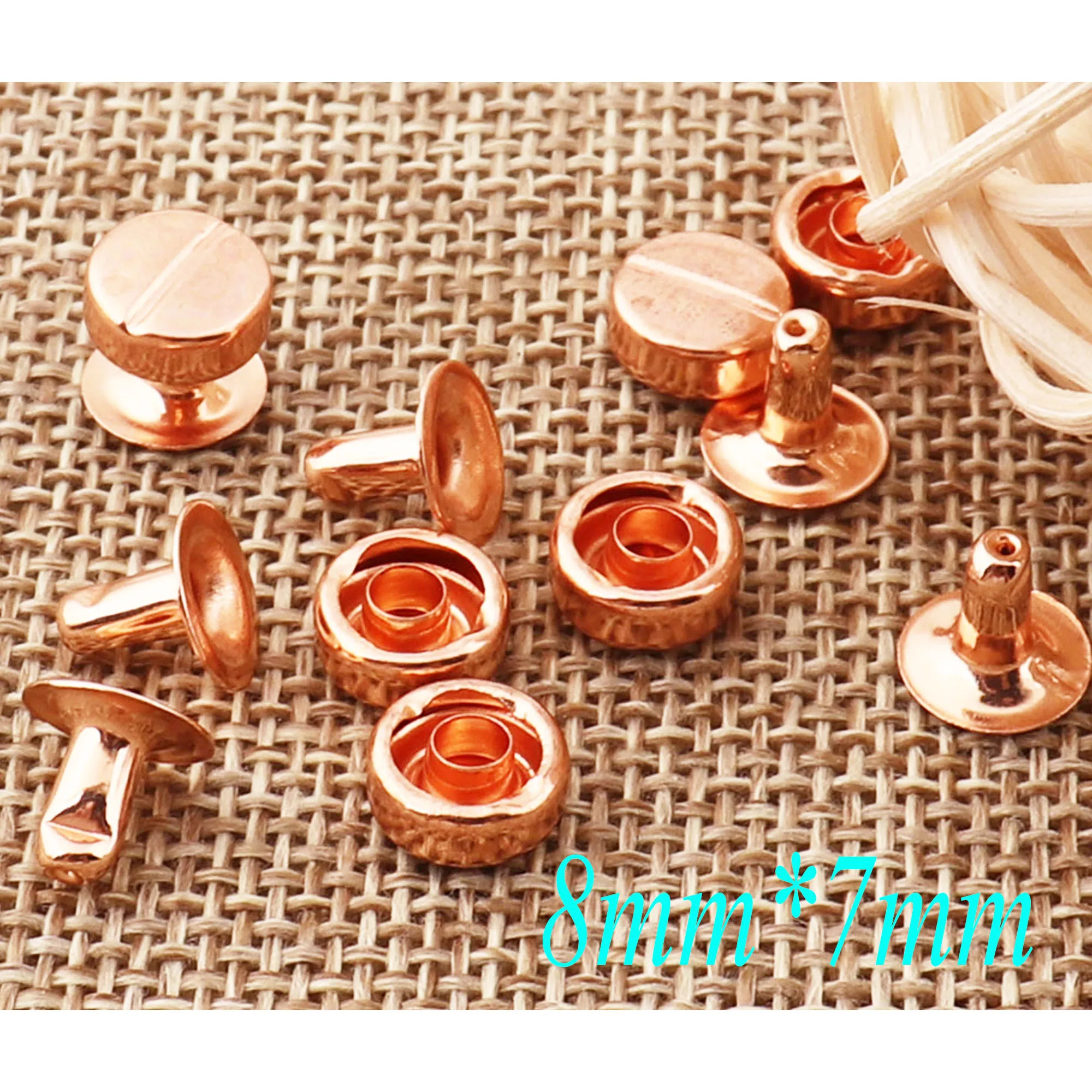 100sets Rose Gold Double Cap Rivets 3/8&quot(8mm)Studs Leather craft Rivet Fastener Snaps Prong Riveted Studs