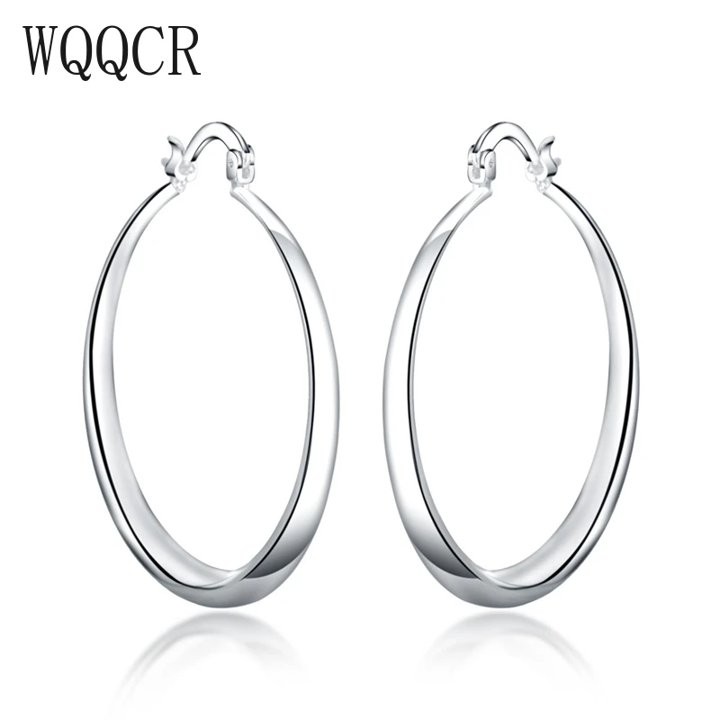 WQQCR, 40 мм, гладкие, большие, ersonality, супер большие круги, серьги-кольца для женщин, мода 925, серебряное ювелирное изделие, модное, массивное