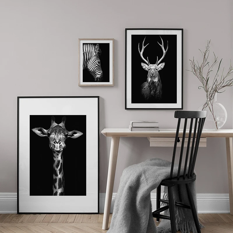 Искусство на холсте фотография черно-белый жираф слон для гостиной настенное