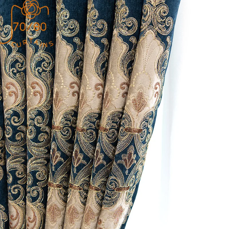 

European-style High-end Embroidery Curtains Thickened Chenille Blackout Curtains for Living Room and Bedroom Customized Products