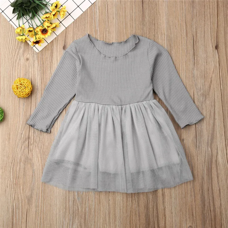 Toddler Baby Girl Knitting Cotton Cute Midi Lace Outfit Clothes Tutu Tulle Dress Long Sleeve Sweet Princess Ball Gown Dresses | Детская
