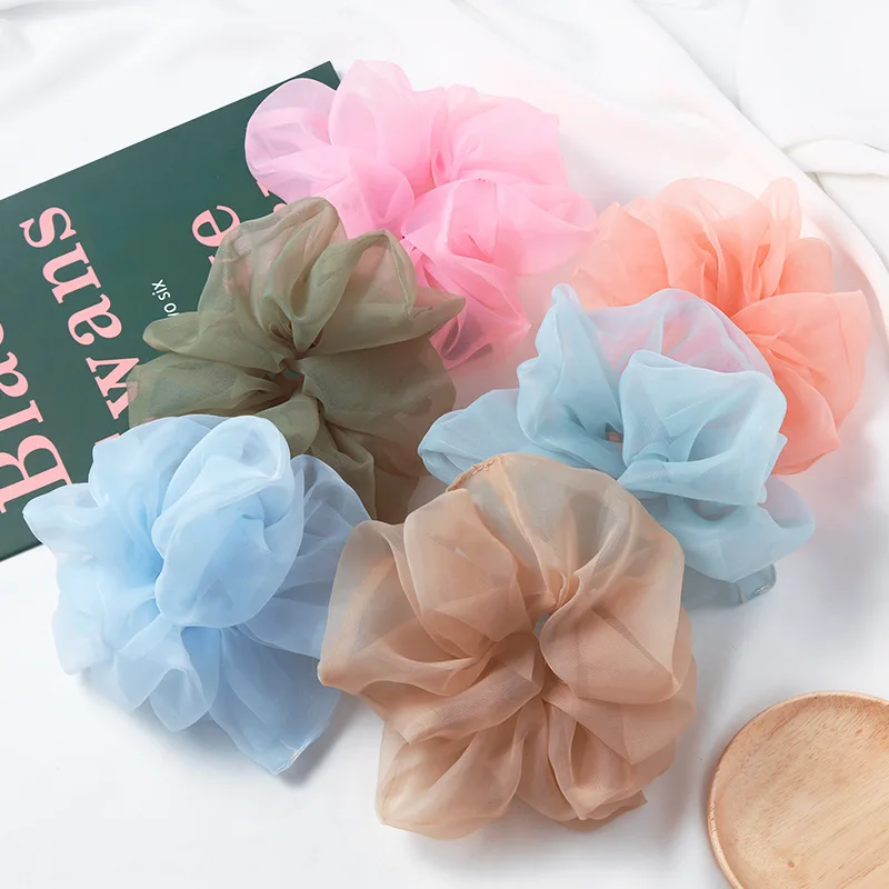 Резинки для волос женские разноцветные большие шифоновые резинки фиксации