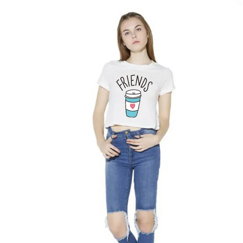 Футболка с принтом пончиков и кофе Лето 2017 лучшие друзья | Женская одежда