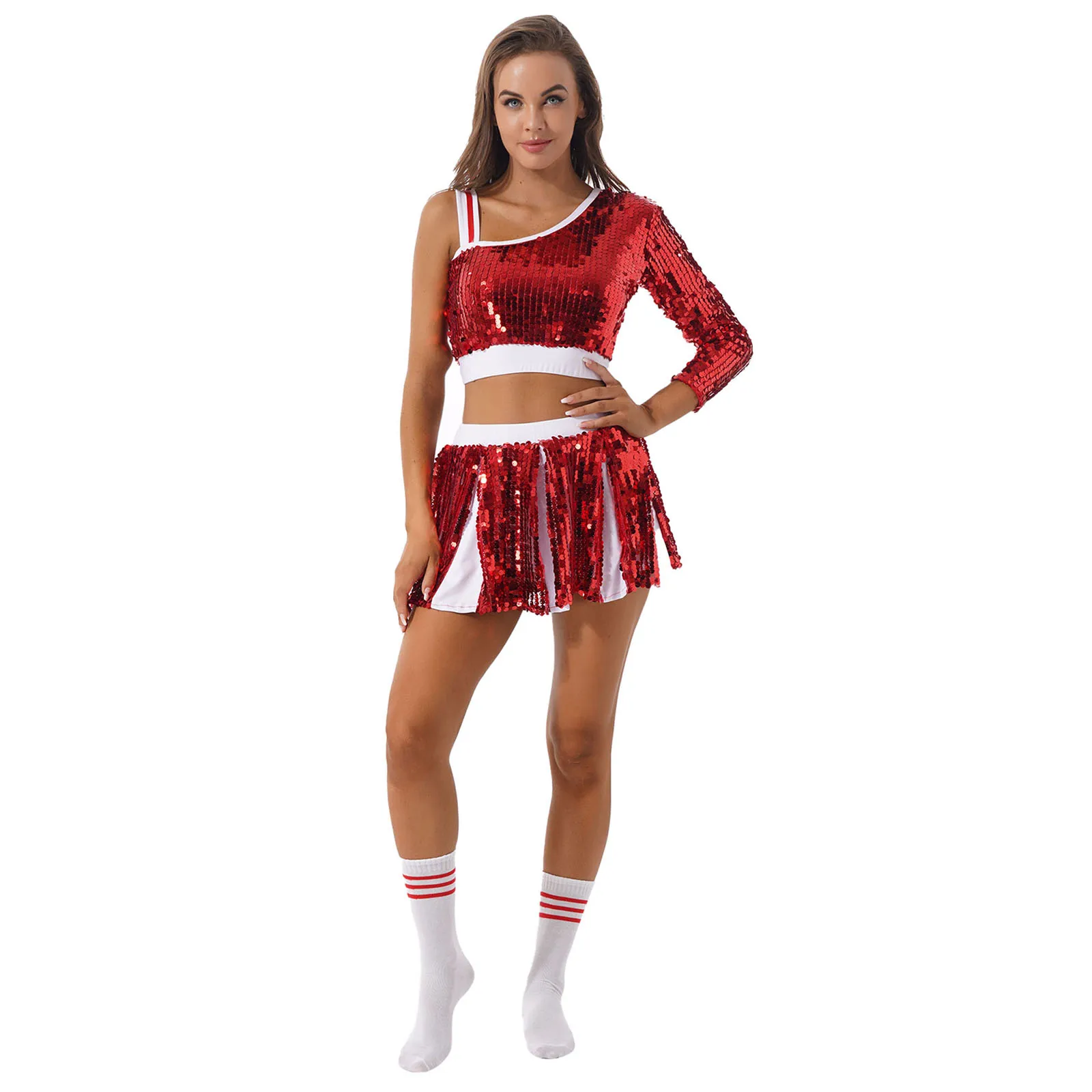 Женский взрослый костюм для косплея блестящая женская мини-юбка униформа
