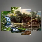 Плакаты с изображением водопада, дома, пейзажа, 4 шт., Современное украшение для дома