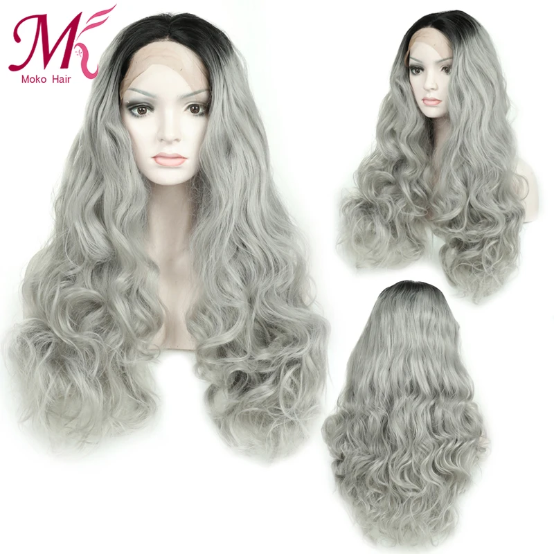 Moko Ombre серый цвет Предварительно выщипанные кружевные Передние синтетические