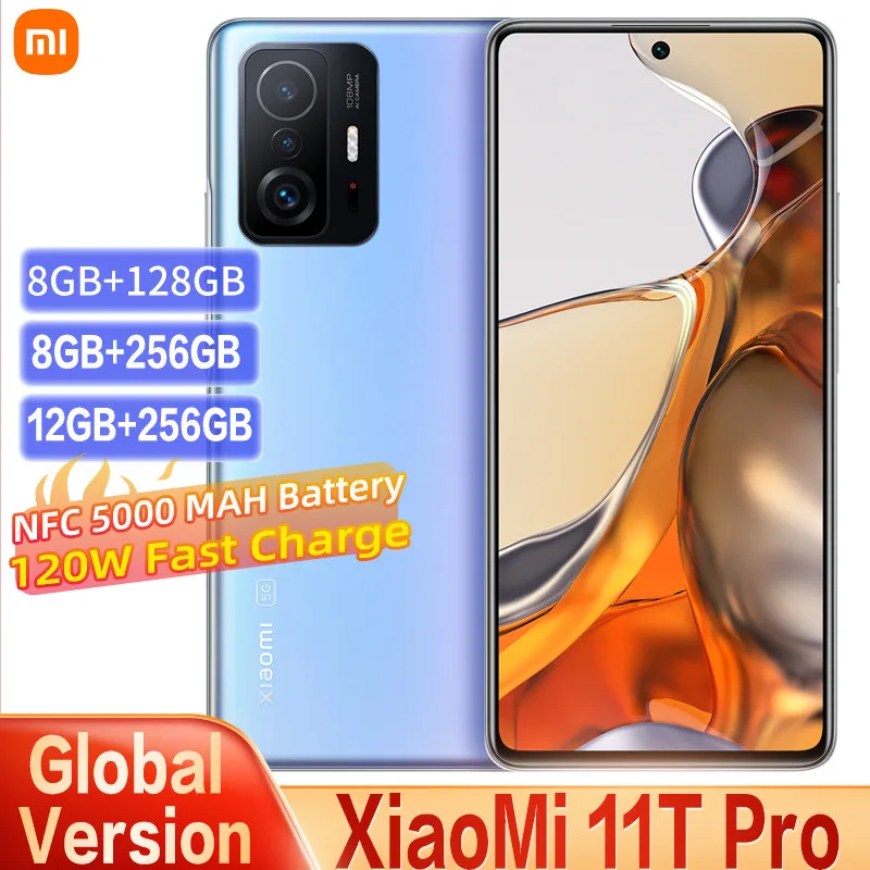 Global Version Xiaomi Mi 11T PRO 12GB 256GB 5G Smartphone Snapdragon 888 108MP Camera 120HZ 6.67“Screen 5000mAh 120W Fast charge global version xiaomi 11t pro 128gb 256gb snapdragon 888 nfc 108mp camera 120w super fast charge amoled screen 5g smartphone