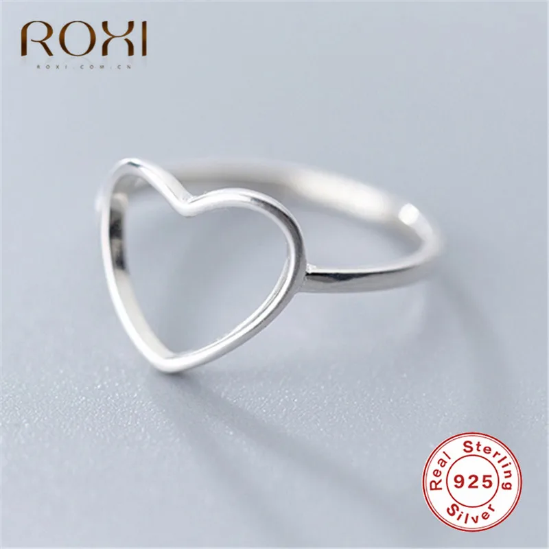 ROXI, 925 пробы, серебряные, минималистичные кольца на палец для женщин, свадебные ювелирные изделия, кольцо с полым сердцем, обручение, подарок, лаконичное кольцо для пары