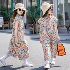 Летний комбинезон для девочек; Модное боди с цветочным рисунком; Свободный комбинезон с широкими штанинами для девочек-подростков; Повседневная одежда для детей 12, 13, 14 лет