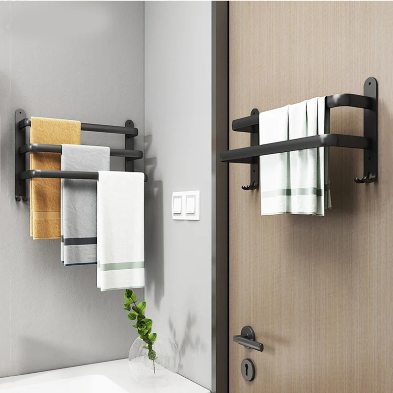 

Punch-Free BlackTowel Rack Wall-Mounted Towel RackBathroomSpace Aluminum Single Layer Multi-Layer Towel Rack