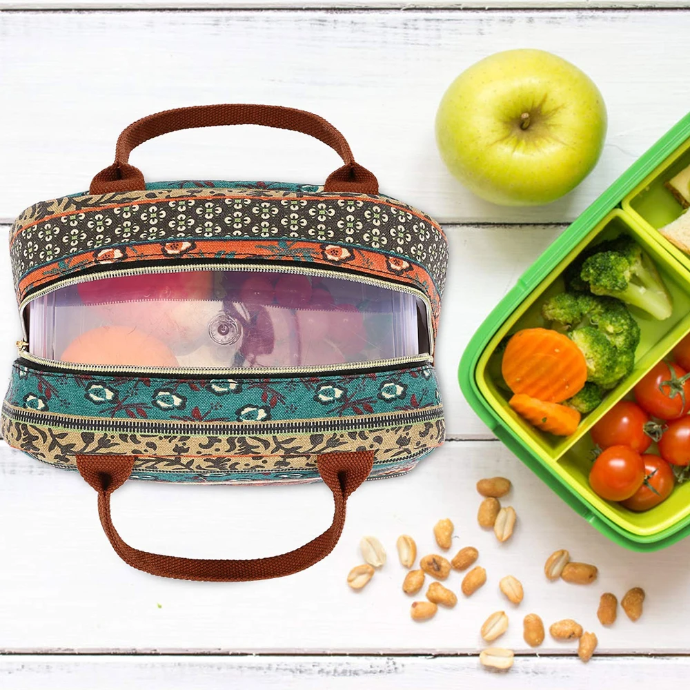 Lunch Bags for Women Kids Men Shoulder Food Picnic Bag Portable Thermal Insulated Cooler Drink Boxes Travel Tote Bohemia Red |