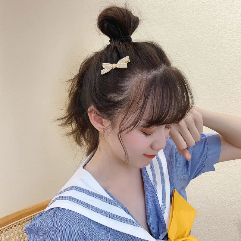 С бантом в форме цветка и жемчугом заколка для волос женский корейский Ins челка