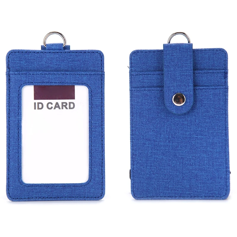 

Portable ID Badge Credit Card Holder Leather Pocket Case Business Wallet Lanyard