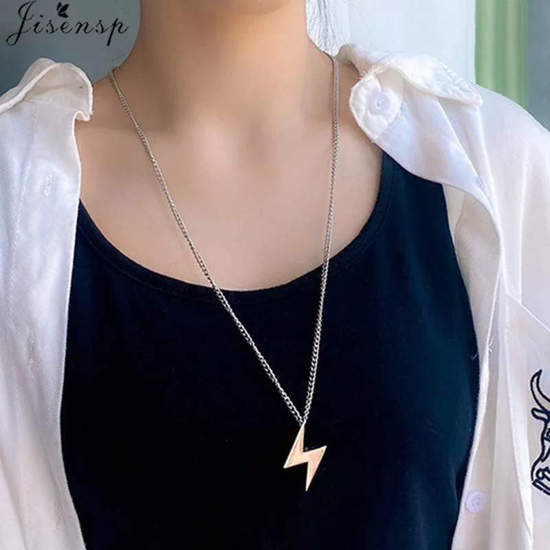 

Ожерелье из нержавеющей стали для женщин и мужчин, длинная цепочка, Маленькая подвеска «молния», ожерелья, украшения для вечеринки, подарки